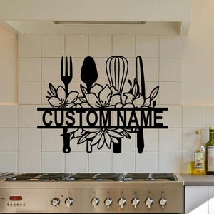 Custom Name Kitchen Utensil Metal Sign: Personalized Kitchen Decor