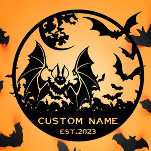 Custom Halloween Bat Metal Sign: Personalized Wall Decor