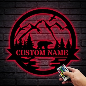 Custom Bear Metal Wall Art: Personalized Family Name Sign