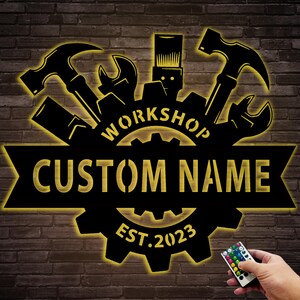 Custom Metal Workshop Sign: Personalized Garage Decor, Mechanic Gift