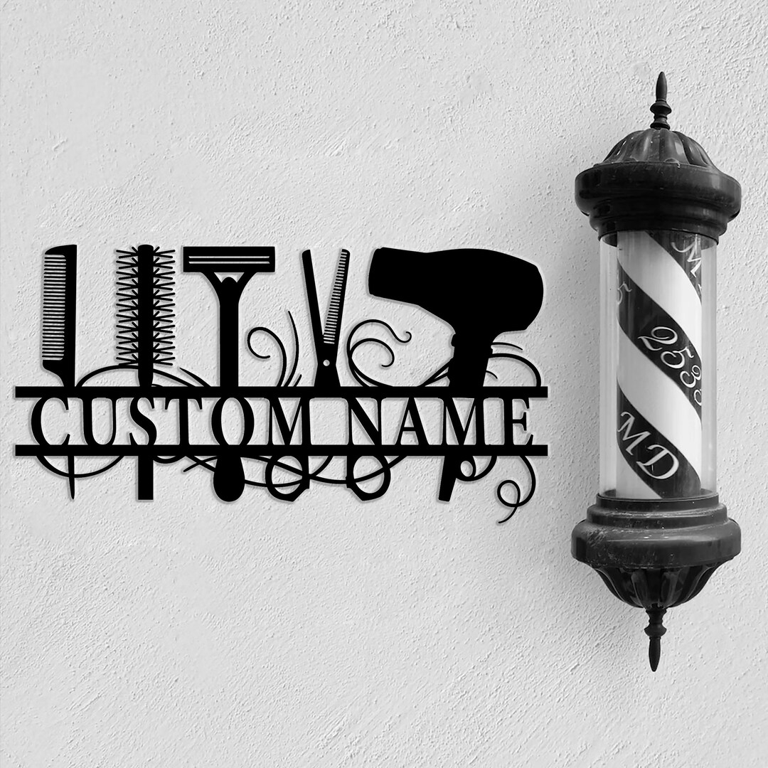 Personalized Barber Shop Metal Wall Art LED Light, Custom Metal Barber ...
