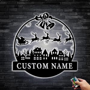 Personalized Christmas Metal Wall Art: Santa&#39;s Reindeer, Living Room Decor
