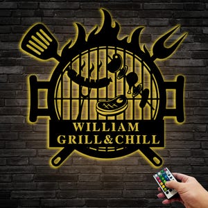 Personalized BBQ Metal Wall Art: Custom Grill & Chill Backyard Sign