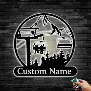 Custom Snow Cable Car Metal Sign: Rustic Mountain Cabin Decor