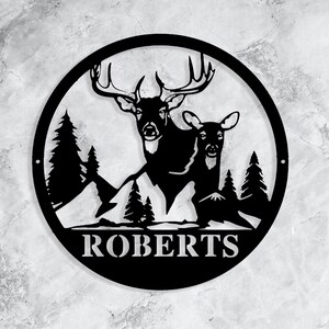 Custom Metal Mountains metal wall decoration,Personalized Metal Deer Name Sign,Deer Hunter Gift Deer Antler Decor,Gift for Him ,Cabin Sign