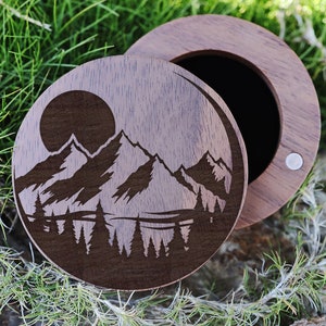 Adventure Wood Ring Box, Mountain Jewelry Box, Nature Jewelry Box, Mountain Ring Box, Outdoor Adventure Engagement Gift, Men&#39;s Ring Box