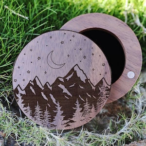 Mountain Engraved Ring Box, Outdoor Ring Box, Starry Night Ring Box, Moon Wedding Ring Box, Outdoor Adventure Ring Box, Nature Themed Ring