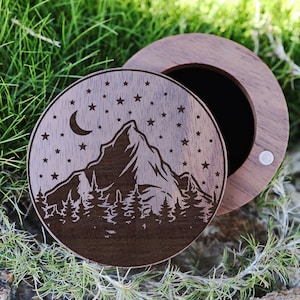 Wanderlust Ring Box, Custom Engraved Ring Box for Wedding, Mountain Ring Box, Nature Wedding Band Box, Nature Lover Proposal Box, Nature box