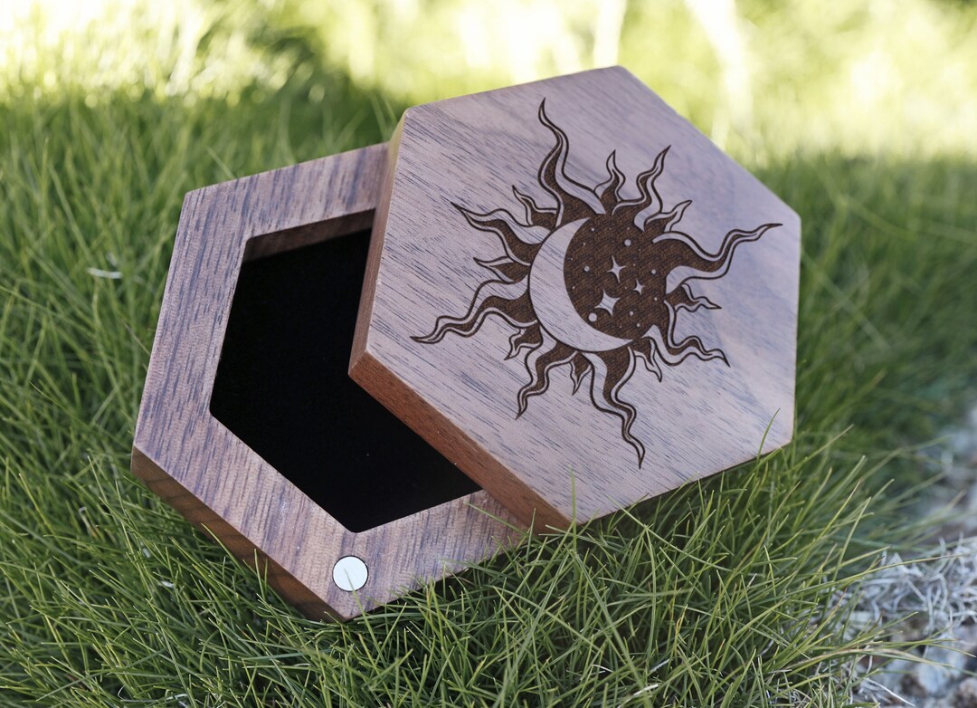 Sun and Moon Wedding Ring Box, Sun Moon Jewelry Box, Sun and Moon