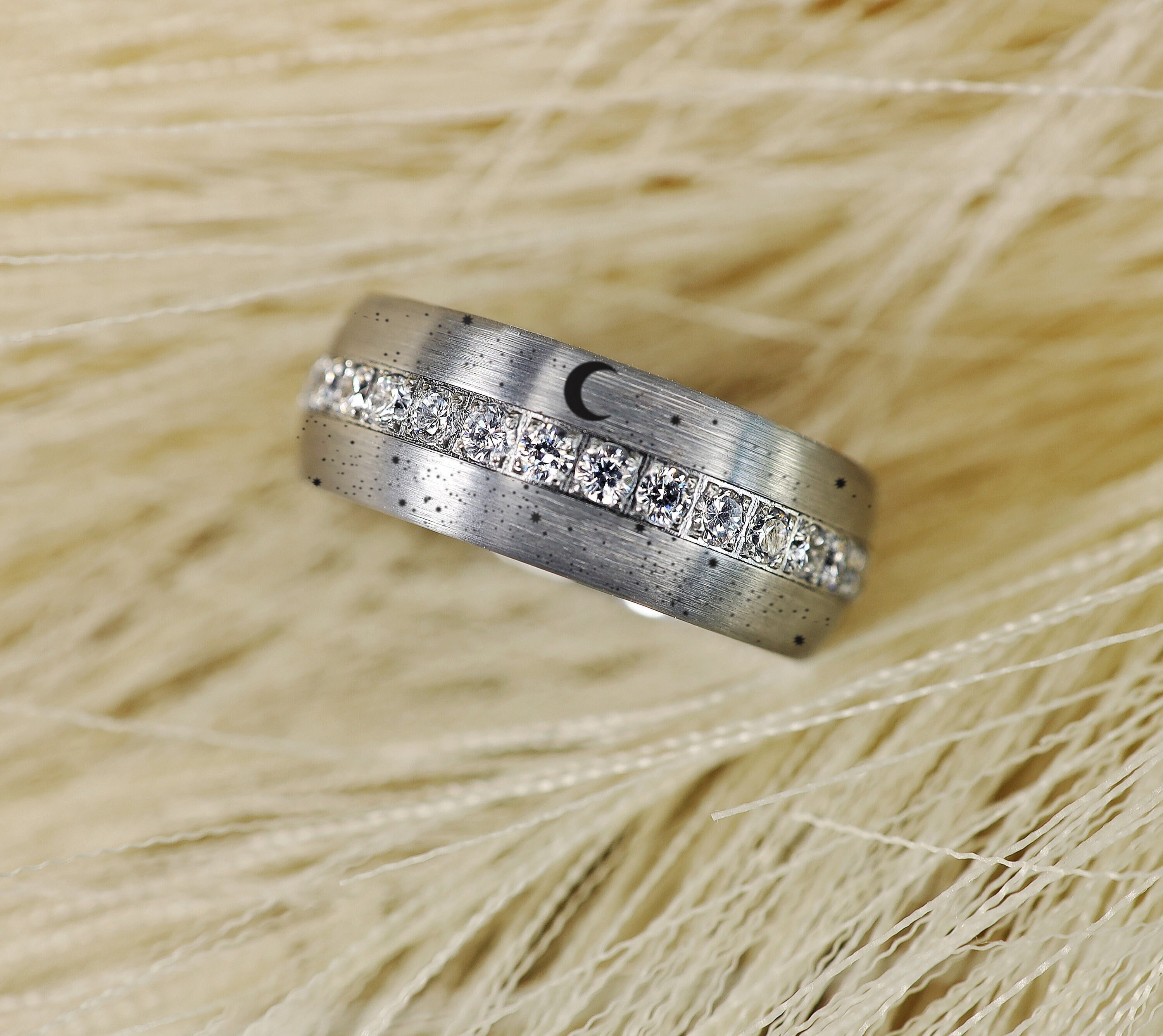 Nature Landscape Mountain Range Wedding Band, Stars Engagement Ring, Moon Ring, Moon and Stars Wedding Ring, Moon Wedding Ring, Tree Ring