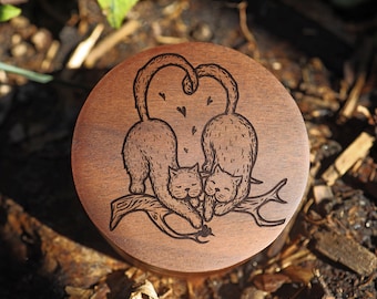 Engraved Black Walnut Cat Ring Box: Feline Keepsake Gift