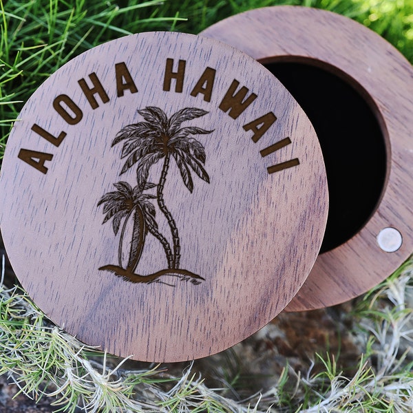 Personalized Hawaiian Wedding Ring Box, Hawaii Ring Box, Signature Ring Box Holder, Palm Tree Ring Box, Aloha Custom Engraved Box