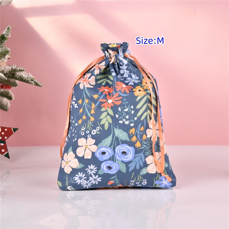 Floral Gift Bag,L Size Birthday Gift Tote,Durable Layers Drawstring Storage Bag,Cotton Fabric Premium Quality Packaging, Mother's Day Gift image 5
