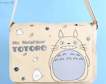 NEW! Handmade Cartoon Canvas Computer Satchel, iPad Crossbody Bag, Kawaii Anime Messenger Bag, Totoro Gift, Mother's Day Gift