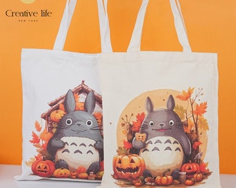 CLEARANCE Handmade My Neighbor Totoro Canvas Bag, Pumpkin Handbag, Market Tote, Shoulder Bag, Shopper,Holiday Handbag for Her, Birthday Gift