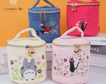 NEW! Handmade Cartoon Corduroy Portable Bucket Bag, Kawaii Anime Embroidered Bag, Quality Corduroy Cosmetic|Make-up Bags, Mother's Day Gift