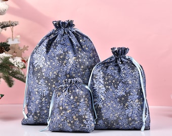 S/M/L Reusable Bronzing Gift Bags,Snow Tree Gift Tote,Durable Drawstring Storage Bag,Handmade Premium Quality Bag, Holiday Birthday Gift