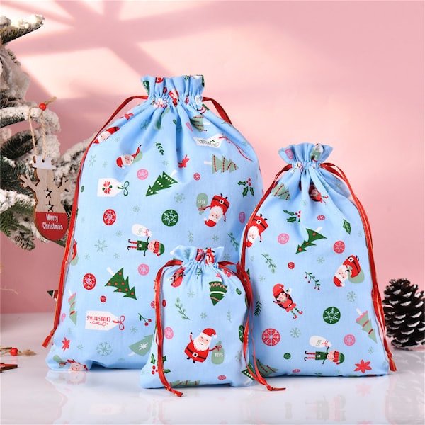 CLEARANCE S/M/L Christmas Gift Bags,Santa Drawstring Storage Bag,Xmas Decoration,Handmade Premium Quality Holiday Gift Bag,Santa Gift Bag