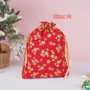 NEW S/M/L Handmade Cherry Blossom Bronzing Gift Bags, Golden Sakura Red Gift Bag, Drawstring Storage Bag, Wedding/Mother's Day Gift image 8