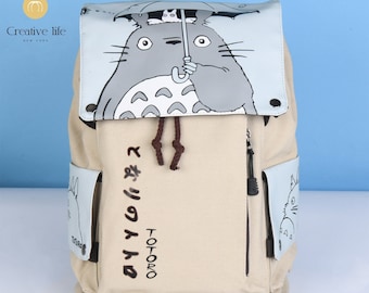 NEW! Handmade Cartoon Canvas School Bag, Kawaii Anime Backpacks, Canvas Totoro Bags, Totoro Gift, Back to School, Mother's Day Gift