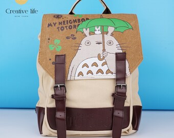 NEW! Handmade Cartoon Canvas School Bag, Kawaii Anime Backpacks, Canvas Totoro Bags, Totoro Gift, Back to School, Mother's Day Gift