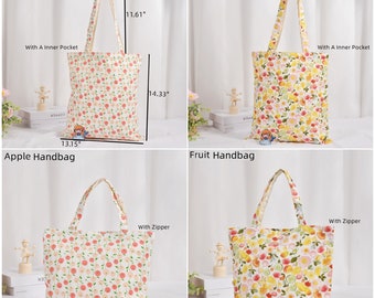 NEW! Apple|Fruit Lunch Bags with Zipper, Cute Floral Handbag, Purse Cotton Tote, Shoulder Bag, Spring Handbag, Mother's Day Gift