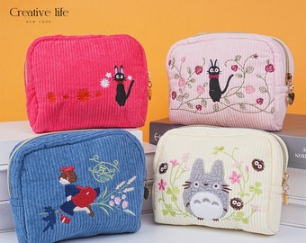 NEW! Handmade Cartoon Corduroy Cosmetic Bag, Kawaii Anime Embroidered Bag, Corduroy Make-up Bags, Toiletries Bags, Mother's Day Gift