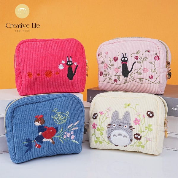 NEW! Handmade Cartoon Corduroy Cosmetic Bag, Kawaii Anime Embroidered Bag, Corduroy Make-up Bags, Toiletries Bags, Mother's Day Gift