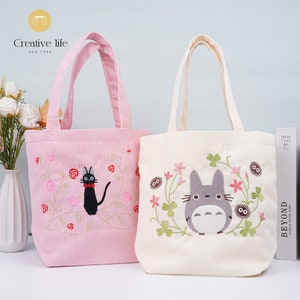 NEW! Handmade Cartoon Corduroy Lunch Bag, Kawaii Anime Embroidered Bag, Corduroy Tote Bags, Premium Quality Handbag, Birthday Gift