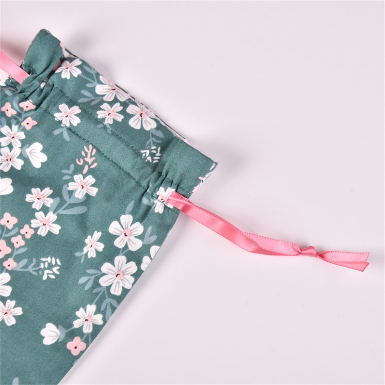 Sac cadeau fleurs de cerisier, fourre-tout vert, sac de rangement durable avec cordon de serrage, sac en tissu de coton de qualité, cadeau de mariage/fête des mères image 10