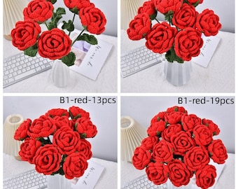 6/9/13/19PCS Handmade Crochet Rose Flowers For Mother's Day Gifts, Knitted Flower Bouquet, Gift For Wife, Ship from NewYork in 2 Days