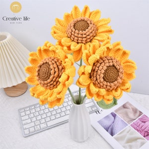 1/2/3/5PCS Handmade Crochet Sunflower For Birthday Gift, Large Sunflower, Knitted Flower Bouquet, Spring Gift, Mother's Day Gift