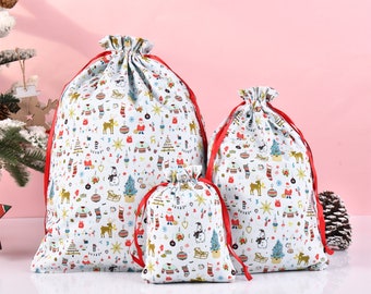 CLEARANCE S/M/L Holiday Gift Bags,Santa Claus Gift Christmas Treat Bag,Durable Drawstring Storage Bag,Handmade Premium Quality Santa Bag