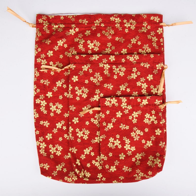 NEW S/M/L Handmade Cherry Blossom Bronzing Gift Bags, Golden Sakura Red Gift Bag, Drawstring Storage Bag, Wedding/Mother's Day Gift image 3