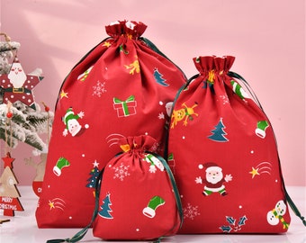 CLEARANCE S/M/L Christmas Gift Bag,Santa Claus Christmas Tree Gift Bag,Durable Drawstring Storage Bag, Handmade Premium Quality Santa Bag