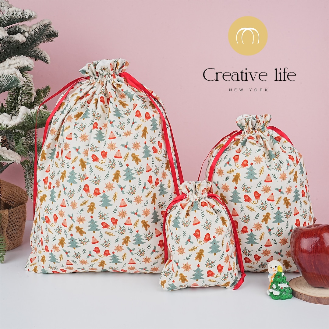 S/M/L Handmade Christmasthemed Gift Bags White Christmas Etsy