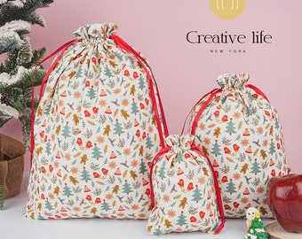 CLEARANCE S/M/L Handmade Christmas-themed Gift Bags, White Christmas Drawstring Storage Bag, Xmas Decoration, Premium Quality Holiday Gift