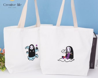 CLEARANCE Spirited Away No Face Man Canvas Bag, Embroidered Faceless Man Shopping Bag, Market Tote, Eco Shoulder Bag, Studio Ghibli