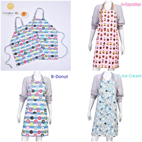NEW! Handmade Cupcakes/Donut/Ice Cream Parent and Child Apron Set, Housekeeping Restaurant Work Apron, Cute Cartoon Apron, Father's Day Gift
