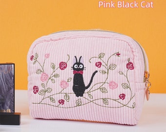 NEW! Handmade Totoro/Black Cat Corduroy Cosmetic Bag, Anime Embroidered Bag, Corduroy Make-up Bags, Quality Toiletries Bags, Winter Gift