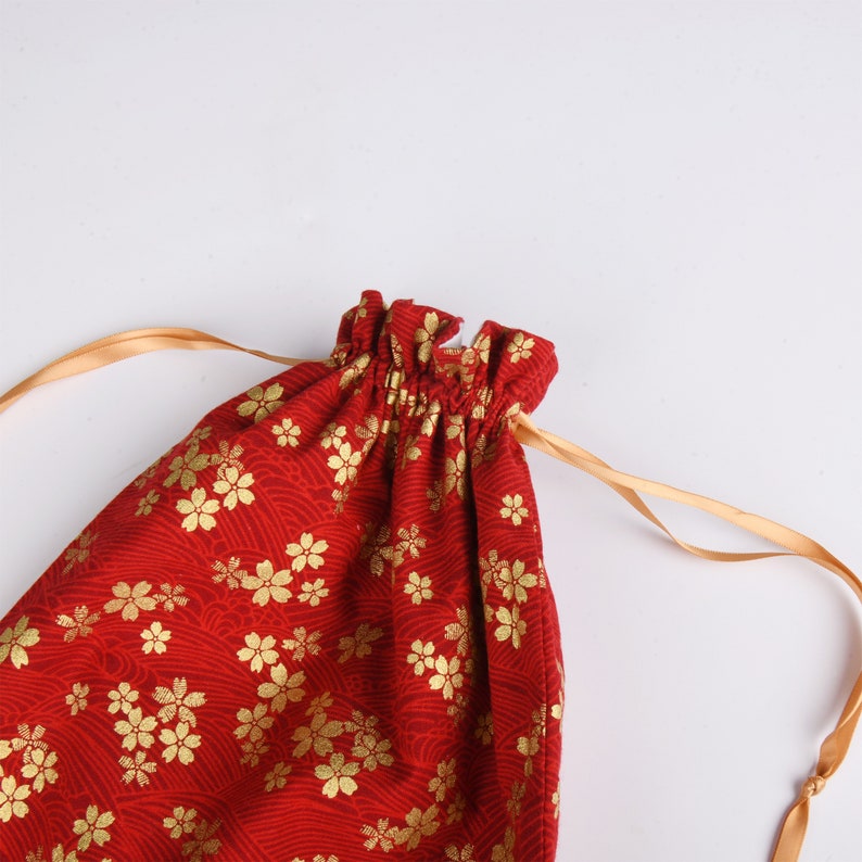 NEW S/M/L Handmade Cherry Blossom Bronzing Gift Bags, Golden Sakura Red Gift Bag, Drawstring Storage Bag, Wedding/Mother's Day Gift image 6