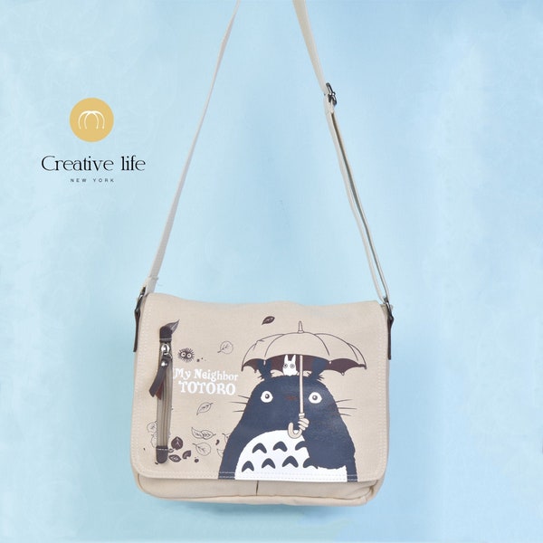 NEW! Handmade Cartoon Canvas Crossbody Bag, Kawaii Anime Messenger Bag, Canvas Shoulder Bags, Totoro Gift, Mother's Day Gift