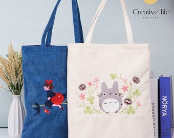 NEW! Handmade Cartoon Corduroy Shoulder Bag, Kawaii Anime Embroidered Bag, Corduroy Tote, Premium Quality Shopping Bag, Birthday Gift