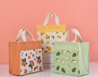 Medium Lemon/Orange/Avocado Tote Bag, Canvas Tote, Fruit Lunch Bag, Shopping Bag, Handmade Book Bag, Cute Handbag, Gift for Mom