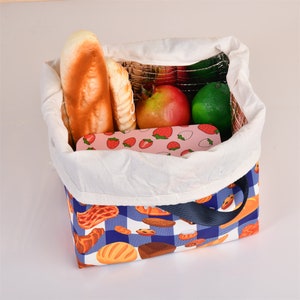 Handmade XL Bread/Coffee/Donut Insulated Lunch Bag, Spring Gift, Drawstring Lunch Tote Keep Warm Cold, Cute Lunch Bag, Back to School image 3