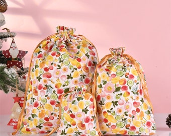 CLEARANCE L/M/S Colorful Fruit Cotton Gift Bags, Birthday Gifts, Durable Drawstring Bag, Quality Fabric Tote, Mother's Day Gift