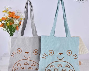 CLEARANCE Totoro Tote Bag, Cute Shoulder Bag, Spring Wrist Bag, Embroidery Handbag, Knitting Project Sewing Bag, Mother's Day Gift