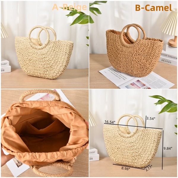 CLEARANCE Half Moon Straw Bag, Hand Woven Bags for Woman, Straw Clutch, Paper Rope Basket Bag, Tote for Party|Beach|Birthday|Wedding