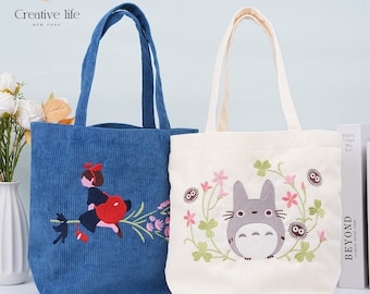 NEW! Handmade Cartoon Corduroy Lunch Bag, Kawaii Anime Embroidered Bag, Corduroy Tote Bags, Premium Quality Handbag, Birthday Gift