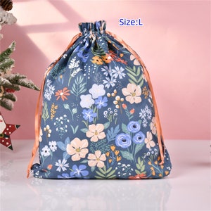 Floral Gift Bag,L Size Birthday Gift Tote,Durable Layers Drawstring Storage Bag,Cotton Fabric Premium Quality Packaging, Mother's Day Gift image 4